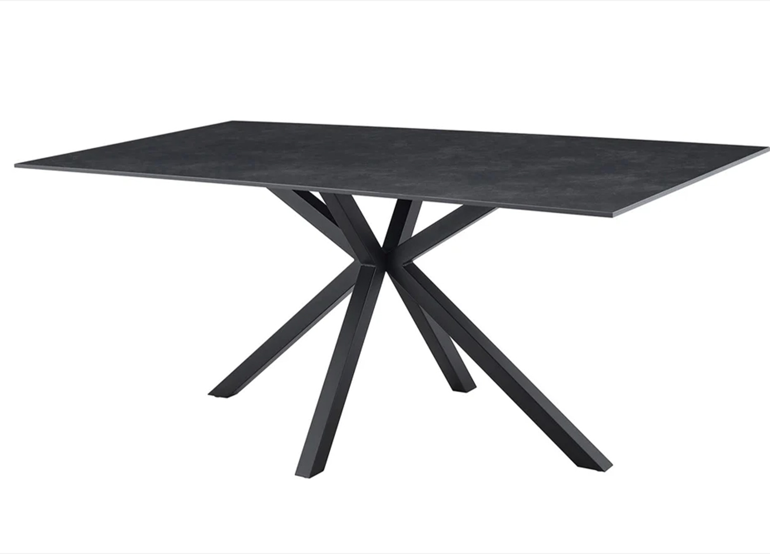 Table KAVEN 180 cm en céramique anthracite avec piètement étoile noir sur fond blanc