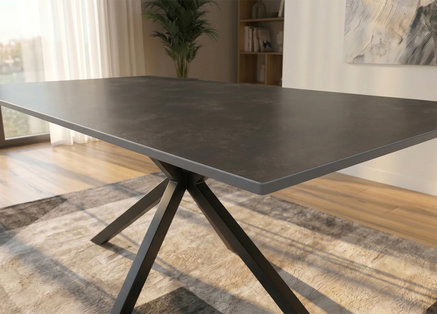 Détail de la surface en céramique anthracite de la table KAVEN 180 cm