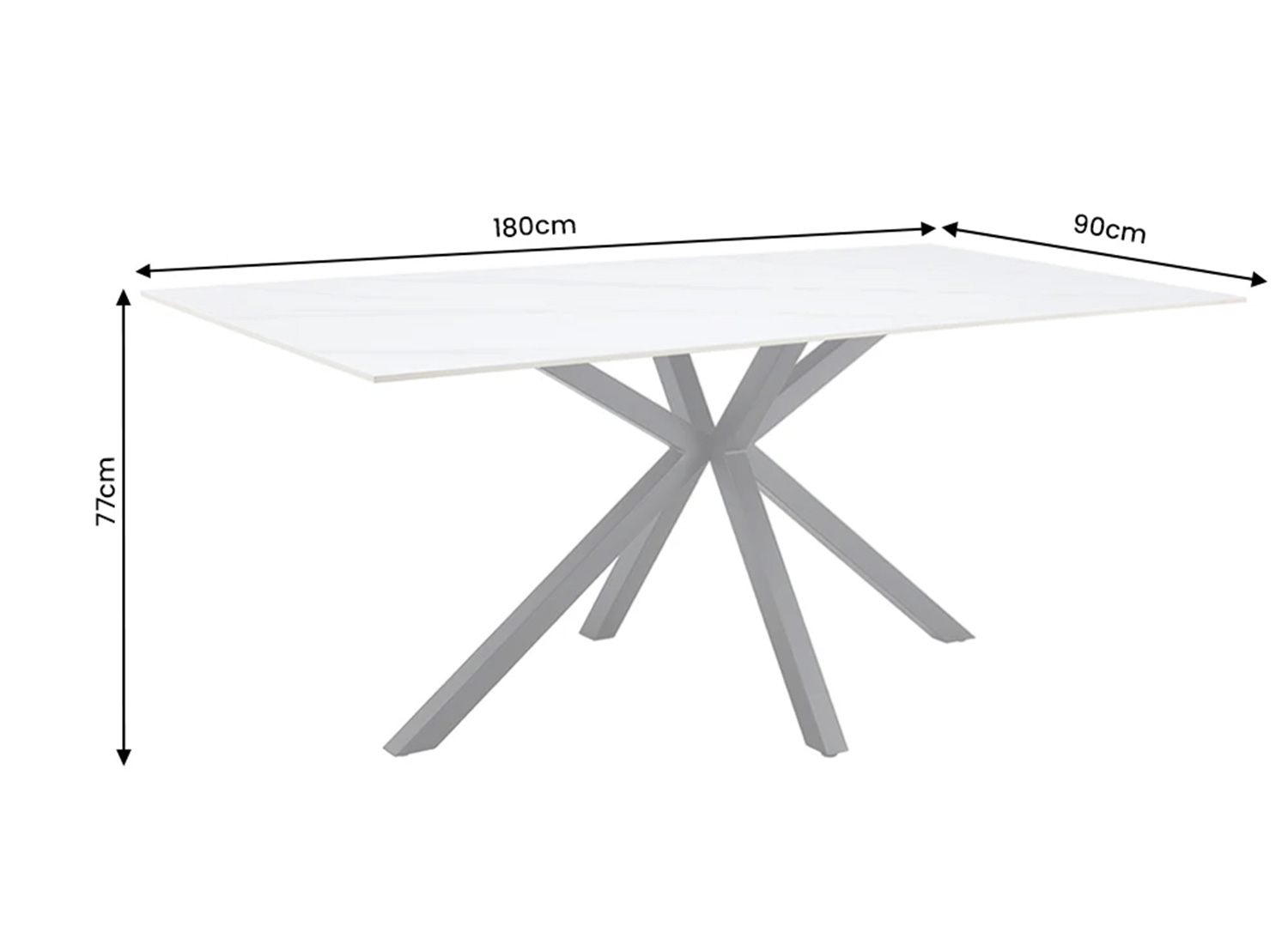 Dimensions de la table à manger KAVEN 180 cm en céramique blanche 180 x 90 x 77 cm