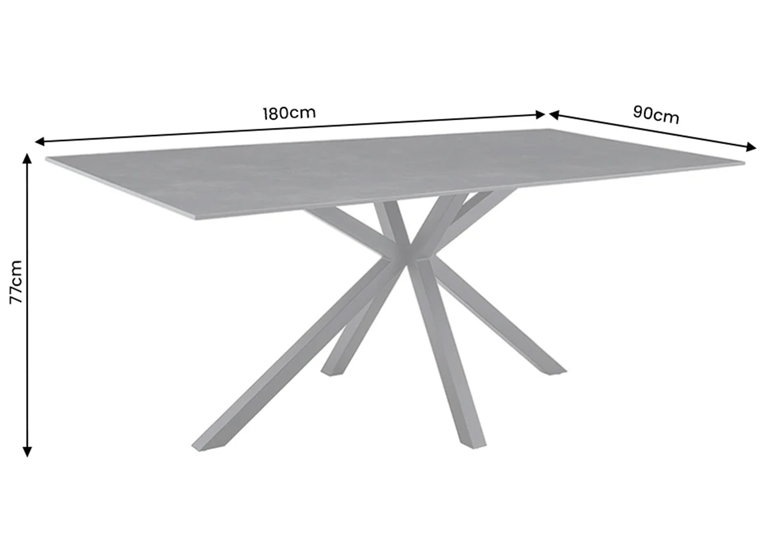 Dimensions de la table KAVEN 180 cm en céramique anthracite 180 x 90 x 77 cm