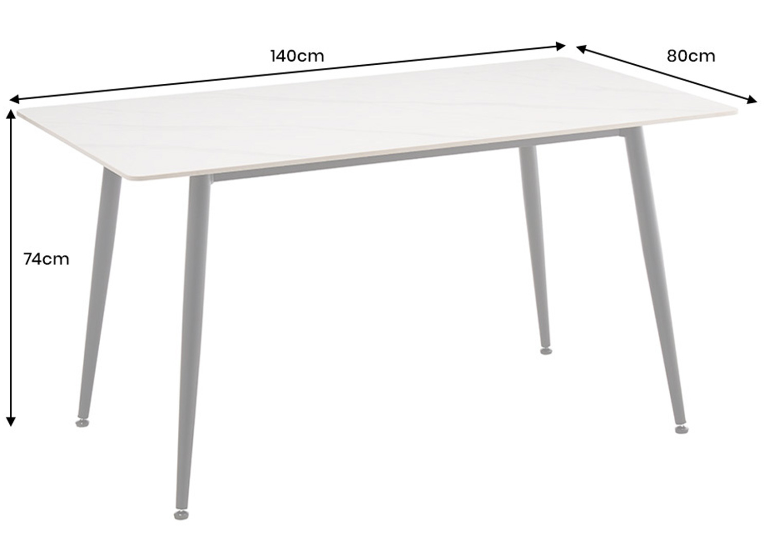 Dimensions de la table KAVEN 140 cm en céramique blanche effet marbre 140 x 80 x 74 cm