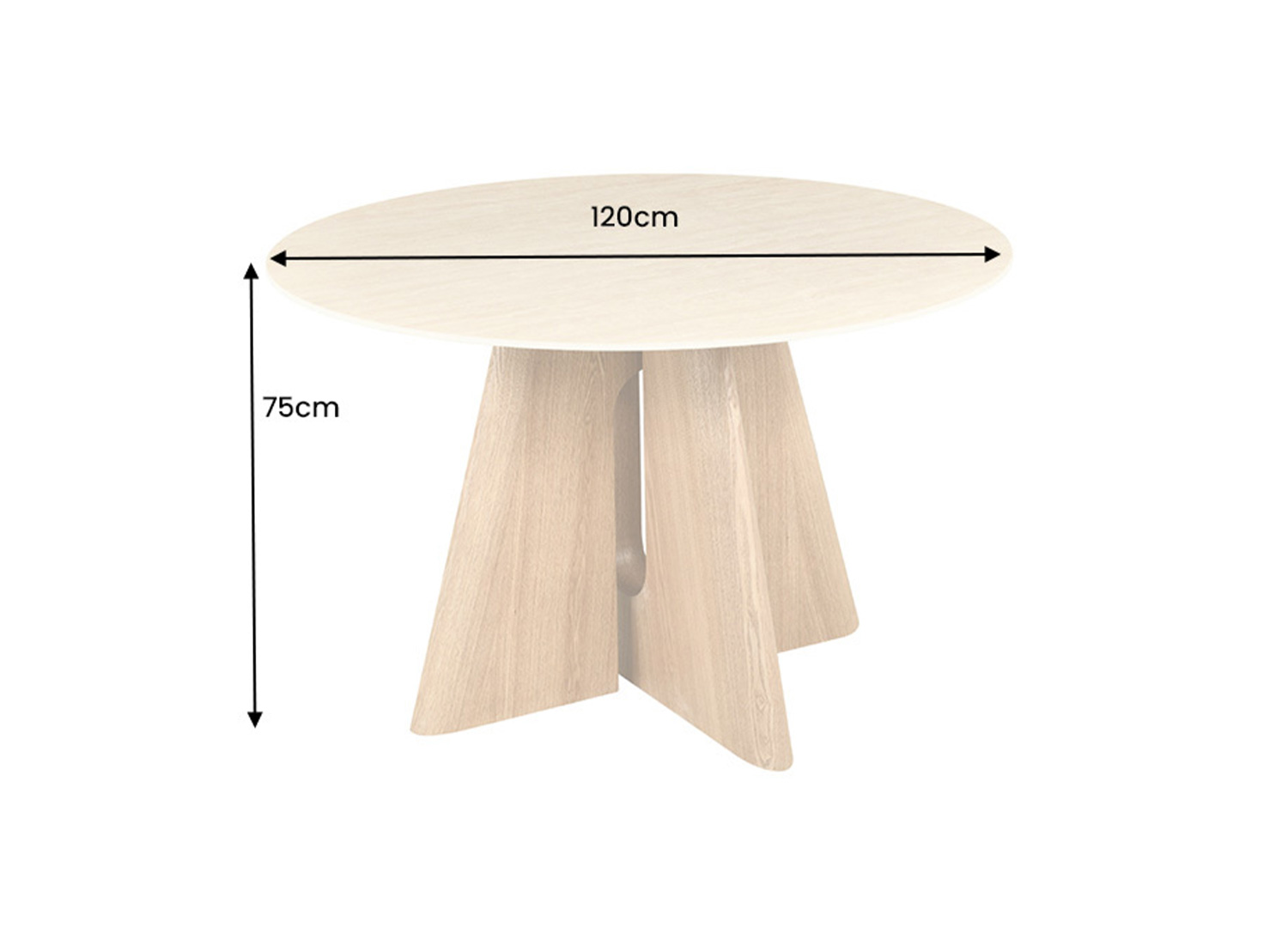 Dimensions de la table ronde ÉLORIA 120 cm avec hauteur de 75 cm