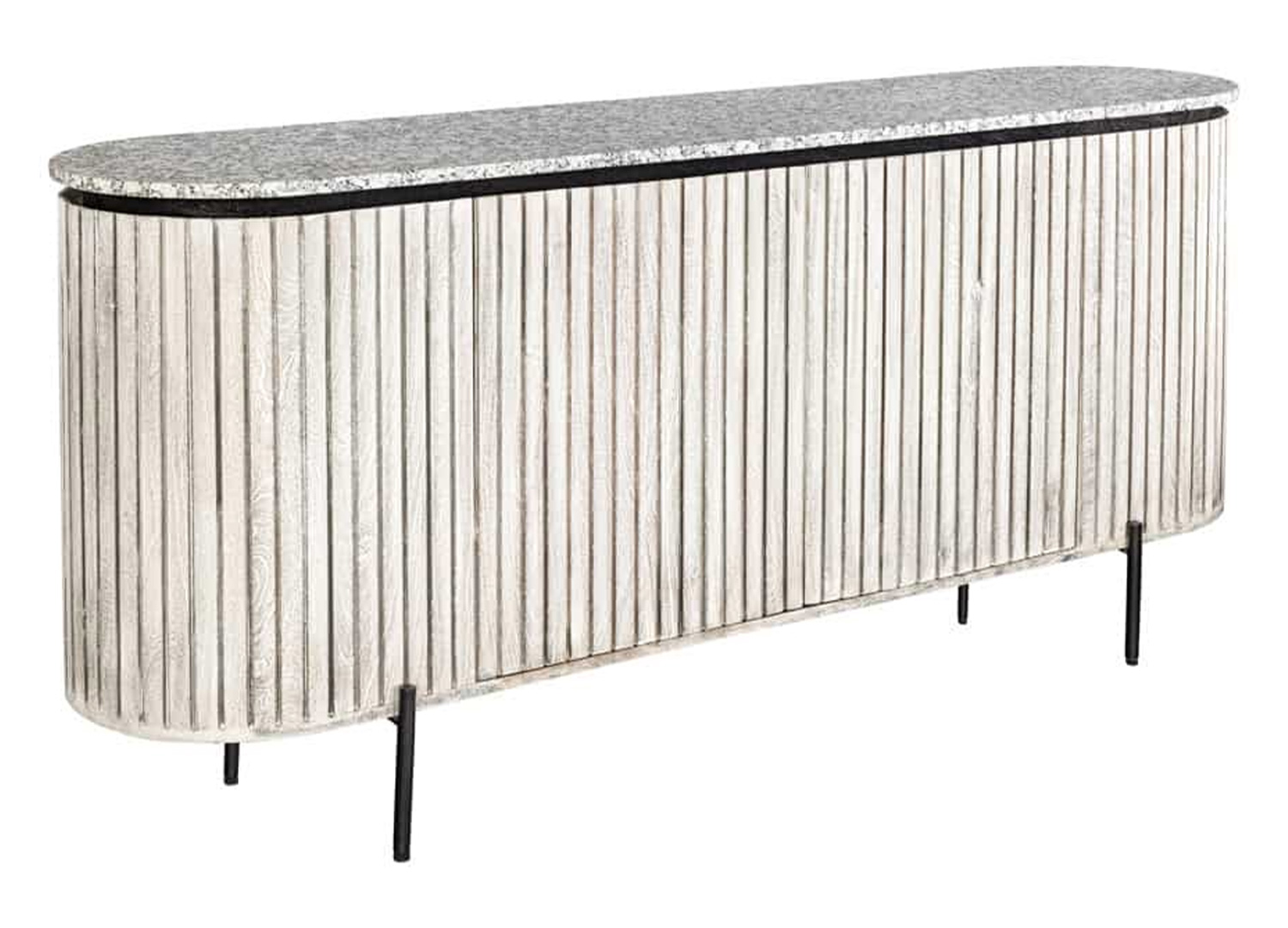 Buffet bas ALMÉA 172 cm avec portes ouvertes révélant son espace de rangement intérieur en bois