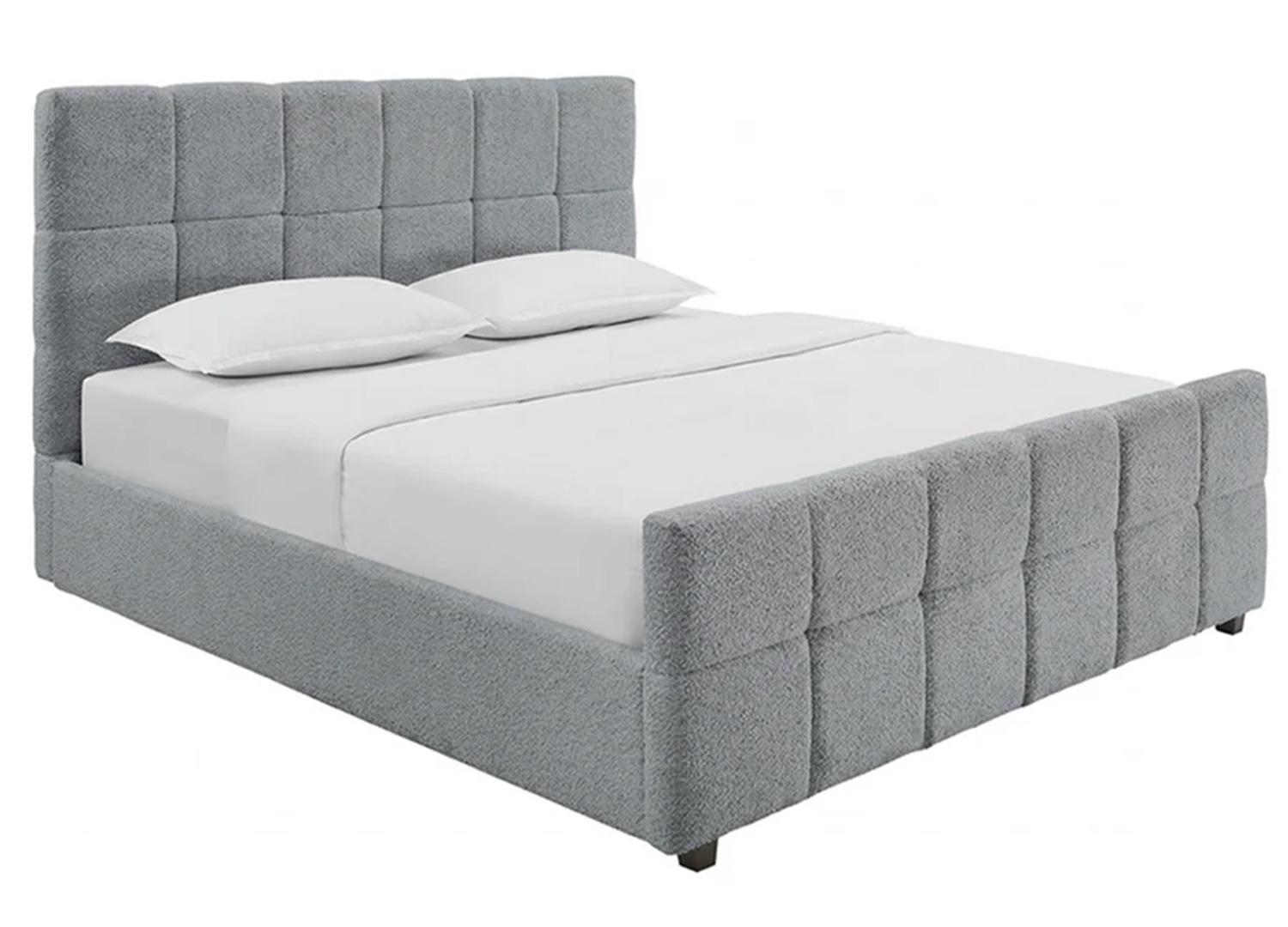 Vue de face du lit coffre MÉRÉA 180 × 200 cm avec tête et pied de lit capitonnés gris